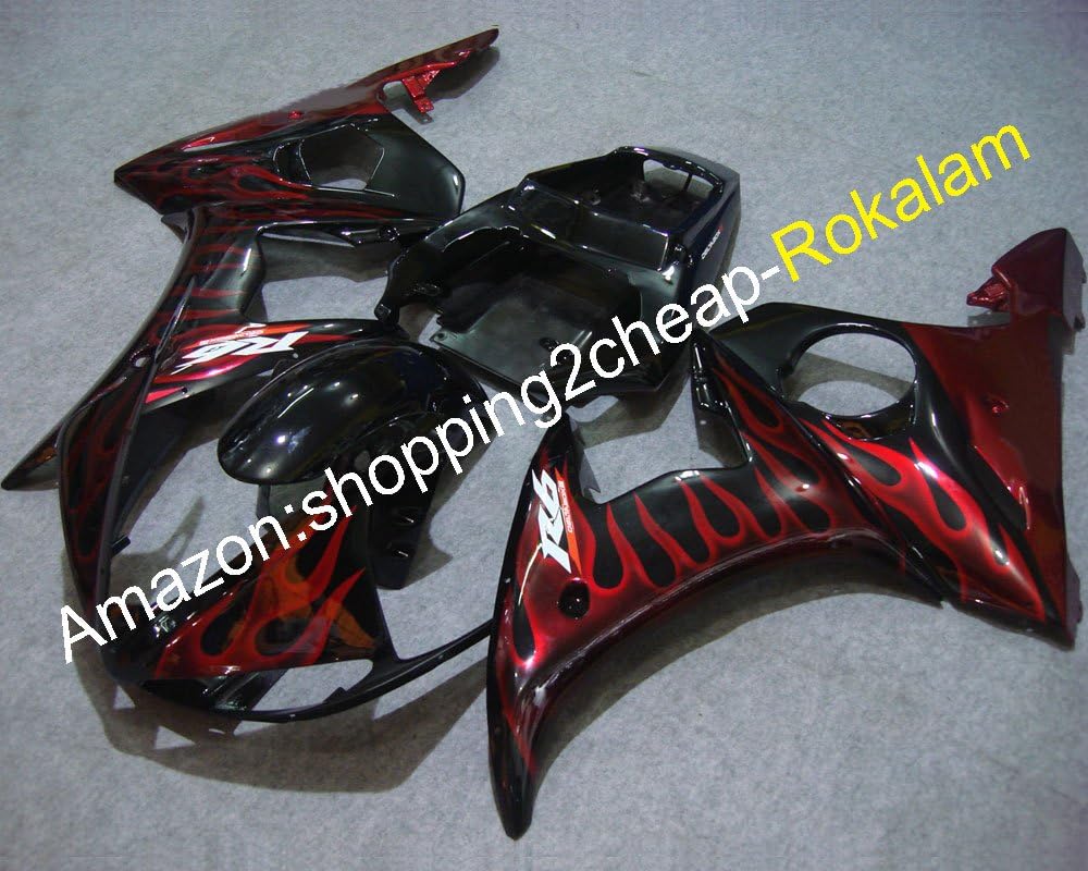 Black ABS Plastic Fairing YZF600R6 05 Body Kit For Yamaha YZF 600 R6 2005 Race Bike Red Flame Fairings (Injection molding)