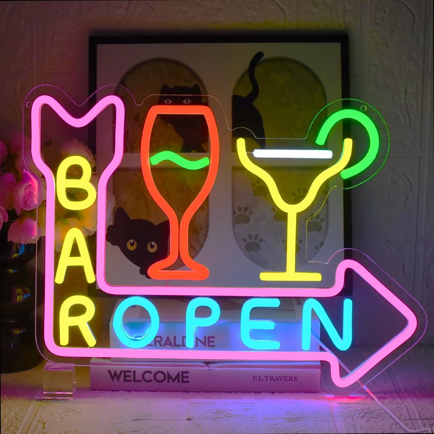 UExnkj-Y Bar Open Neon Sign Cocktail signs USB powered LED neon light with switch, suitable for cocktail bar, club, party, nightclub, gift wall decoration