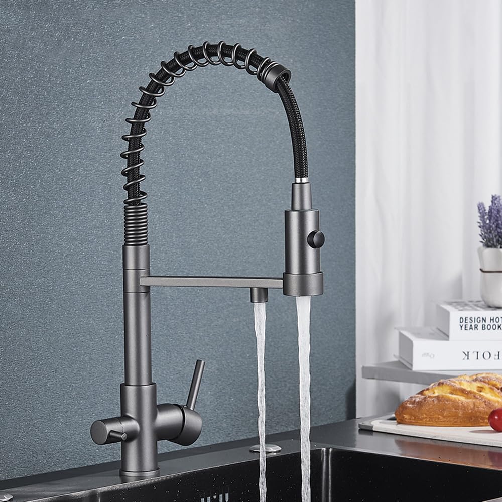 Grue de cuisine haut de gamme et mitigeur d'eau chaude froide en gris pistolet