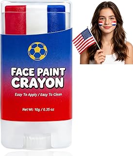 Red White and Blue Face Body Paint Stick, World Cup 2026 America France Norway Face Paint Stick for Soccer Game Day, Red White Blue Eye Black, Face Paint Crayon for Soccer Football Fans Makeup
