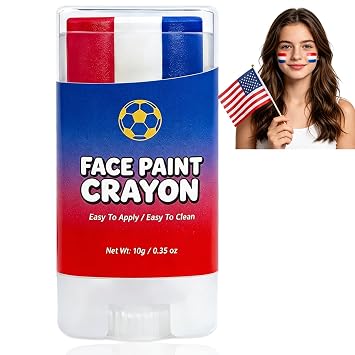 Red White and Blue Face Body Paint Stick, World Cup 2026 America France Norway Face Paint Stick for Soccer Game Day, Red White Blue Eye Black, Face Paint Crayon for Soccer Football Fans Makeup