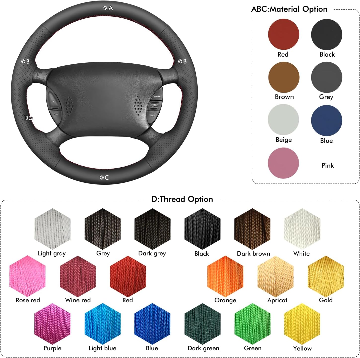 MEWANT for Mustang Steering Wheel Cover 1994-2004 Hand-Stitched Leather Car Steering Wheel Wrap for Ford Mustang Accessories