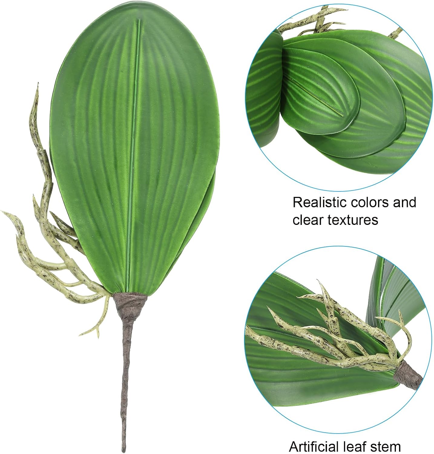 PATIKIL Faux Orchid Leaves 5.6 Inch, 6 Pack Small Artificial Phalaenopsis Foliage Real Latex Touch Green Plant 5 Leaves with Stems for Home Flowers Pot Decor, Green