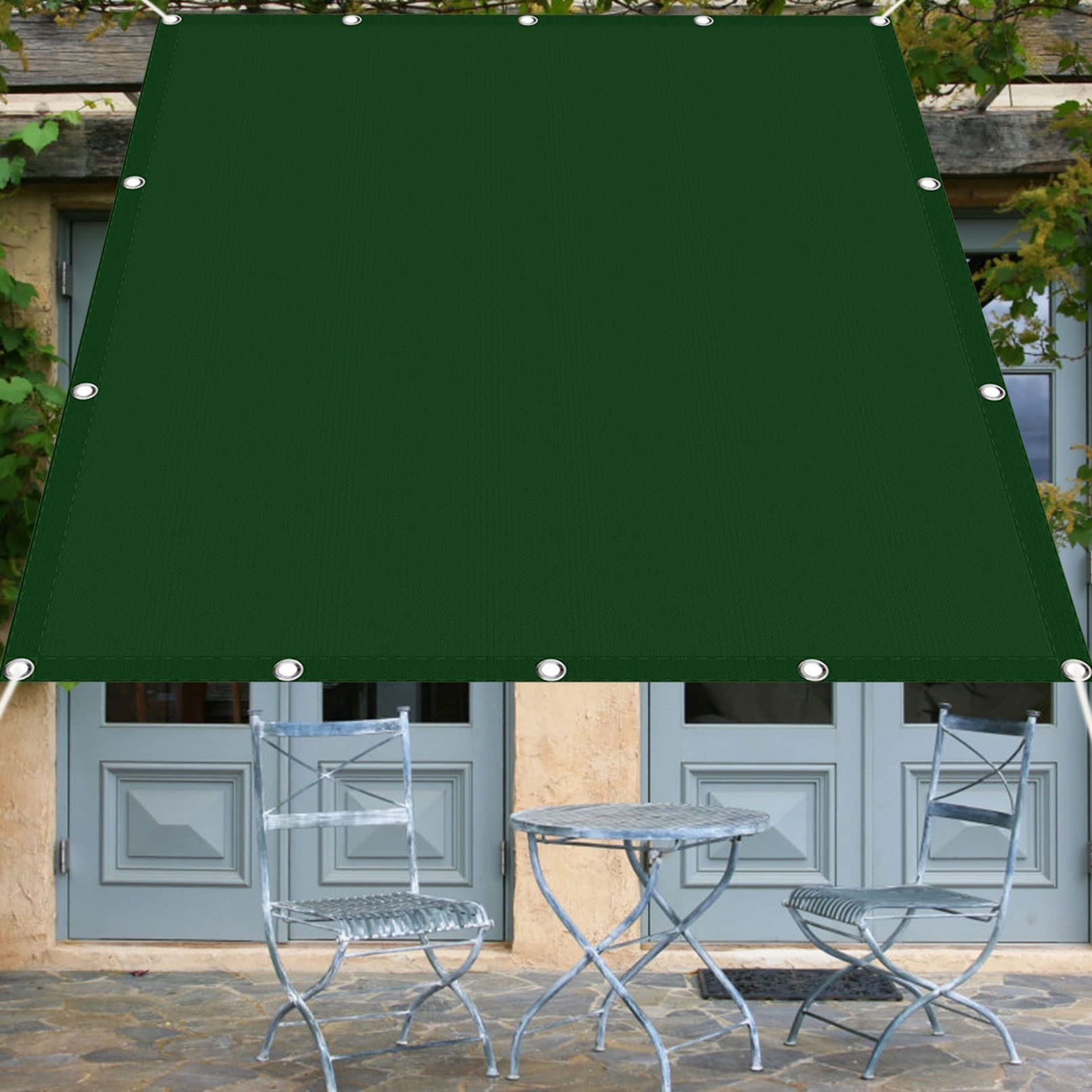 Voile de jardin rectangulaire vert foncé 1.6x4m avec cordes pour ombrager terrasse