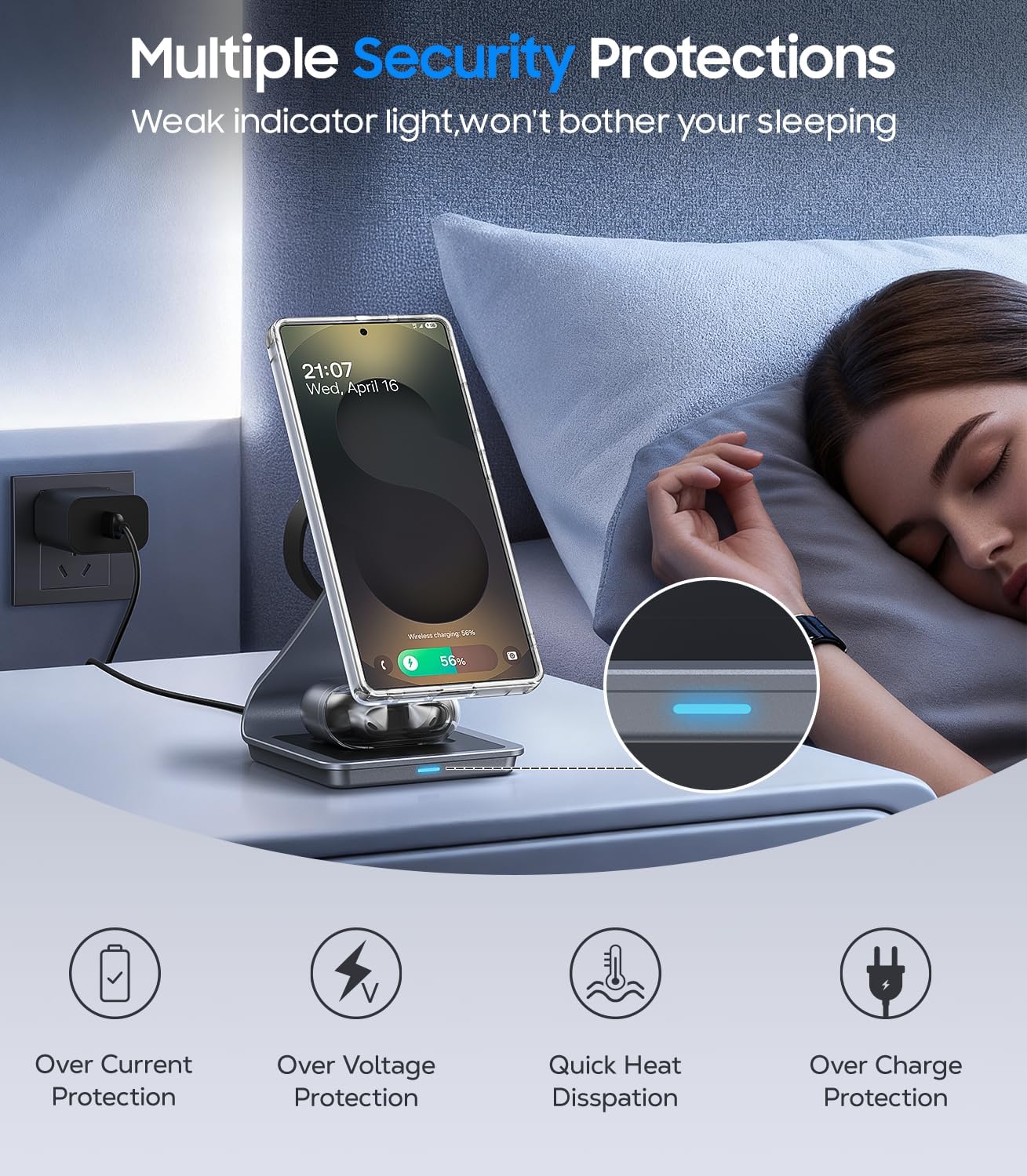 Magnetic Wireless Charger for Samsung, 3 in 1 MagSafe Charging Station Aluminum Charger Stand for Galaxy S25/S24/S23/Ultra/Plus/Z Fold7/Flip7, Watch Charger Stand for Galaxy Watch Ultra 8 7, for Buds - Image 8