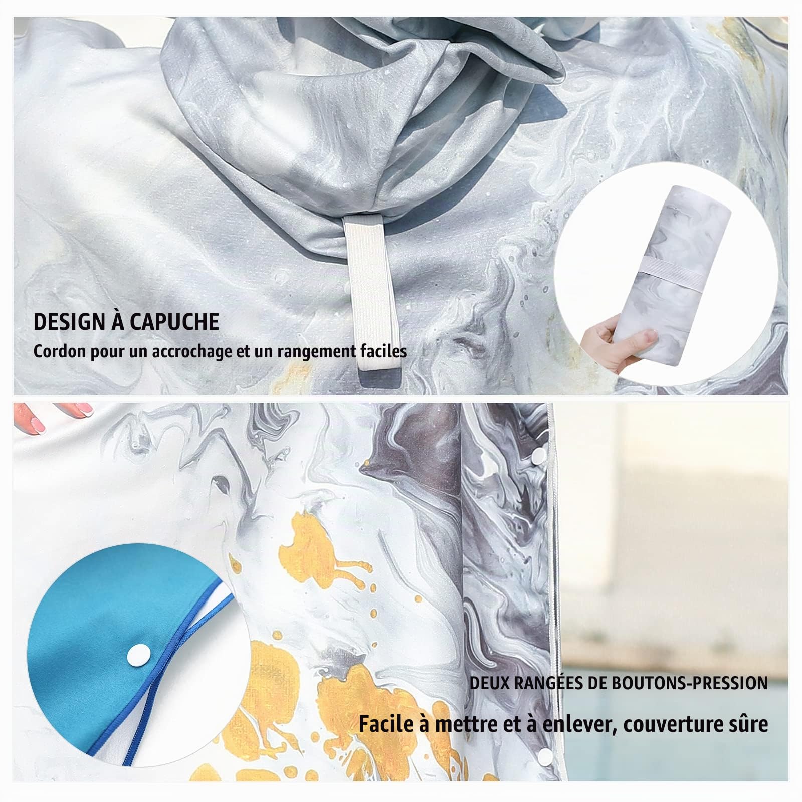 LumiSyne Poncho Plage à Capuche Femme Motif Imprimé à La Mode Peignoir De Bain Serviette De Bain en Microfibre Séchage Rapide Rangement Facile Serviette De Sport Changement De Peignoir Plage