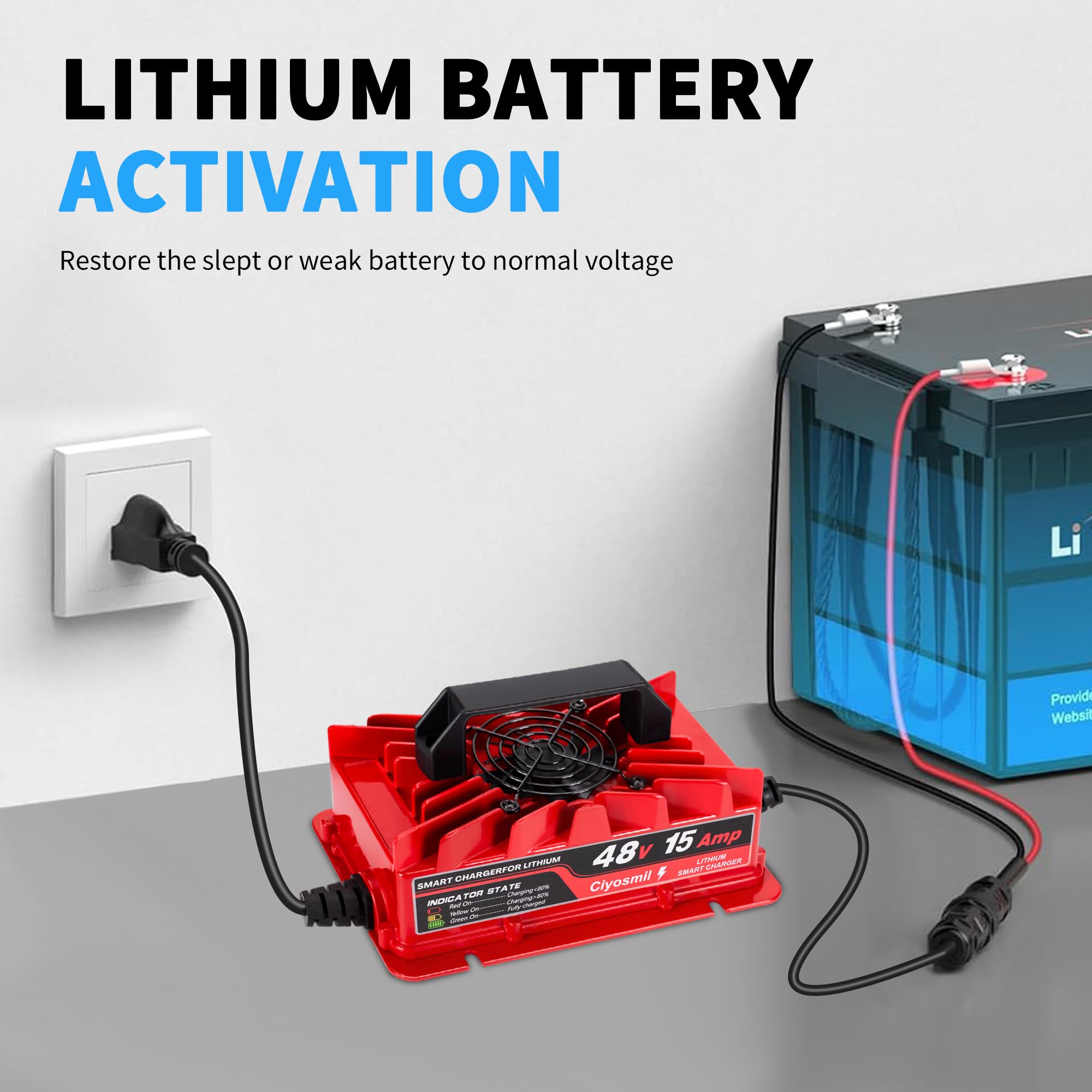 48V 15A Lithium Battery Charger, 58.4V 15A Lifepo4 Lithium Battery Chgarger,IP65 Waterproof, for 48V (51.2V) Litium Battery, Ideal for Golf Carts, Electric Outboards, Boats, and Home