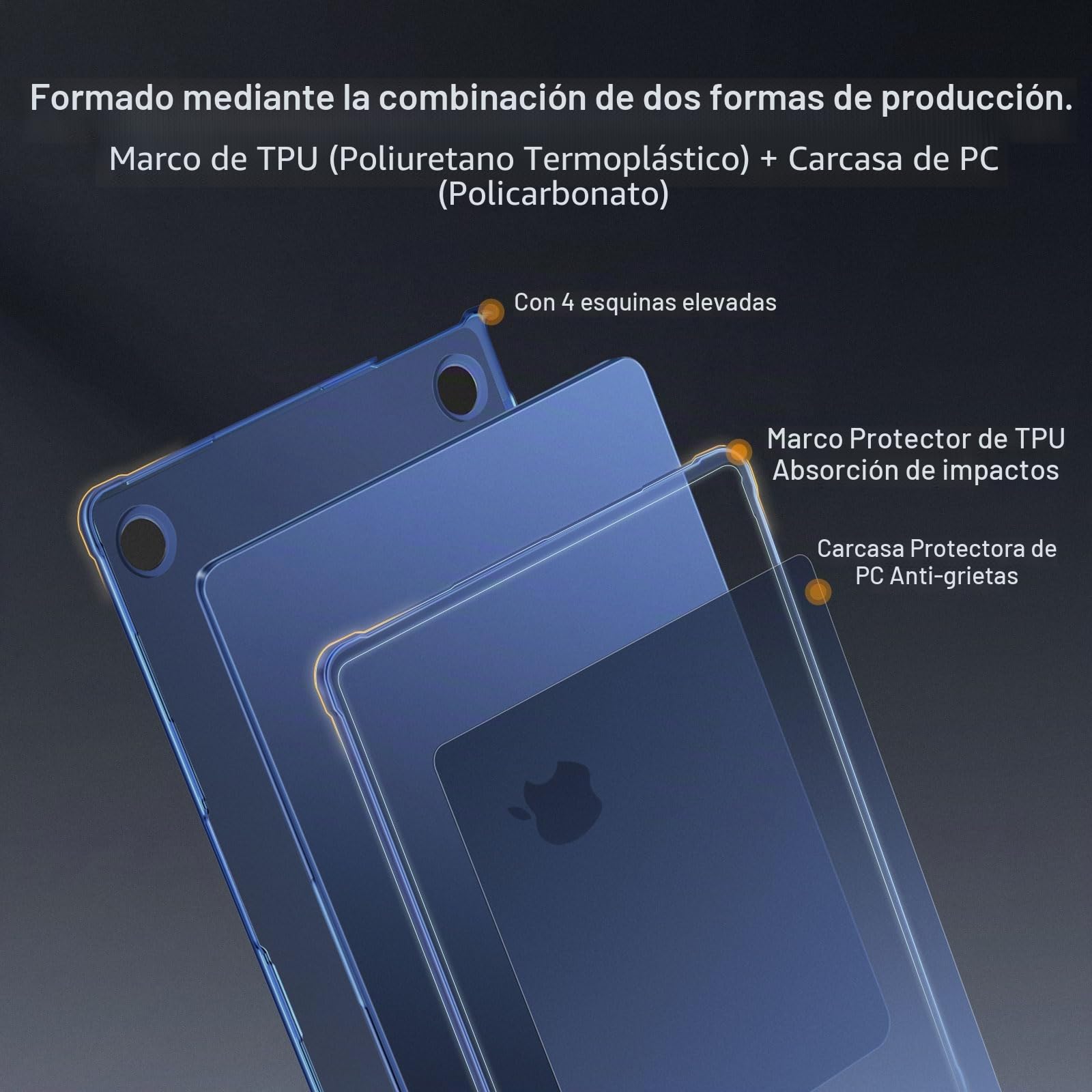 MOSISO Funda Compatible con MacBook Air 13 Pulgadas 2026 2025-2022 M5 A3449 M4 A3240 M3 A3113 M2 A2681, Esquinas Antigrietas Protectora Carcasa Rígida Plástico con Borde TPU Suave, Medianoche Clara
