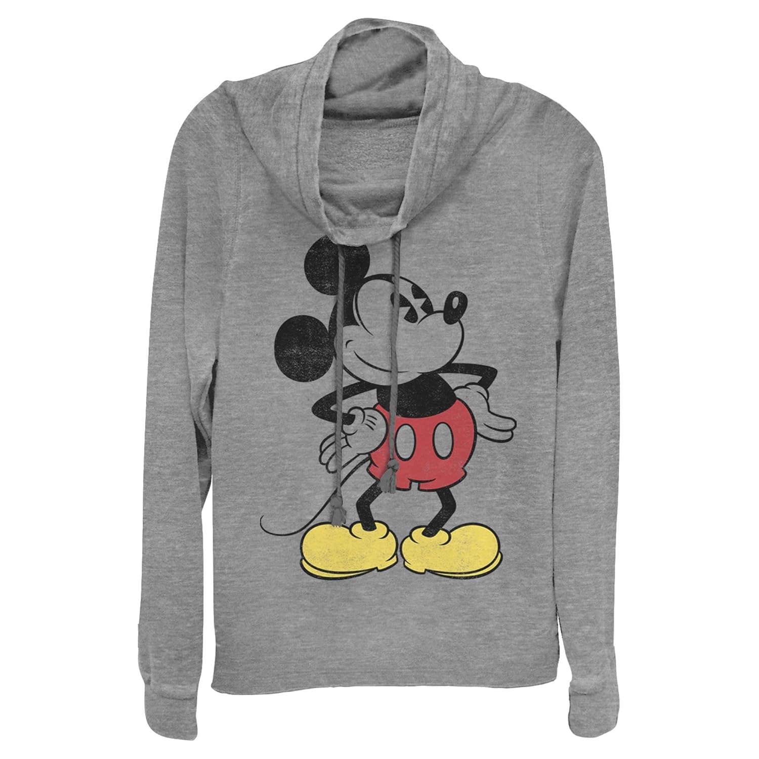 Disney Womens Disney Classic Mickey Neon Mickey Womens Cowl Neck Long Sleeve Knit Top