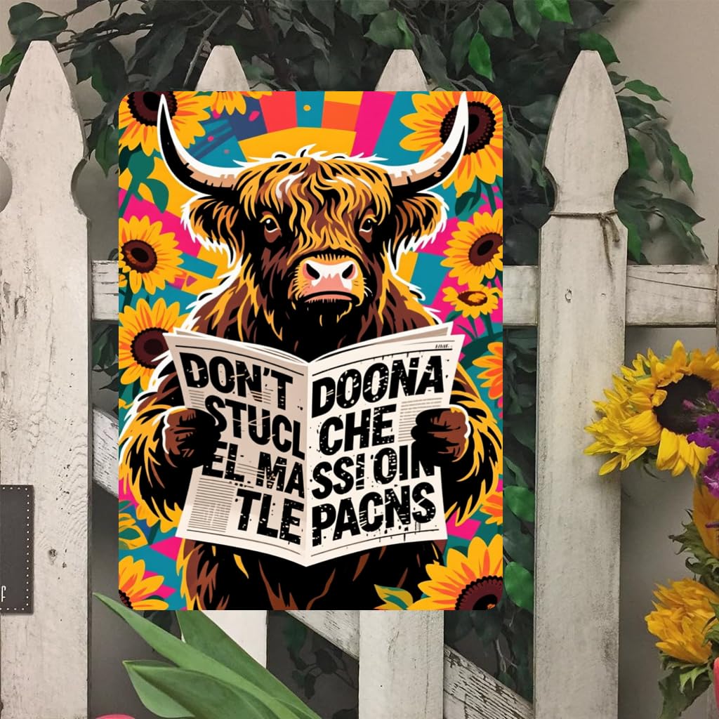 Cow Reading Newspaper Bathroom Tin Sign, 8x12 Inch