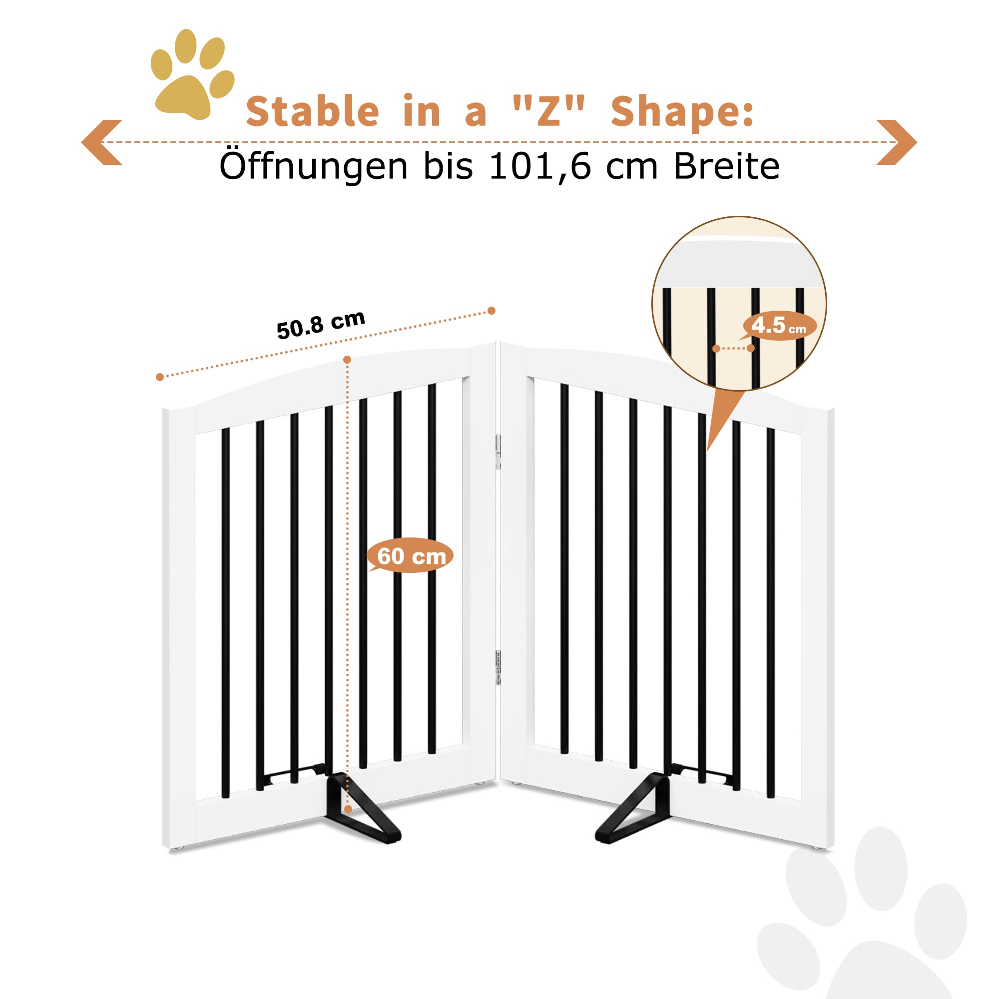 HOLTICO Absperrgitter Hund,Schutzgitter Holz, Freistehendes Hundeabsperrgitter Türgitter Treppengitter Schutzgitter Hund Faltbar Weiß,Kindergitter klappbar,2 Paneelen Türschutzgitter