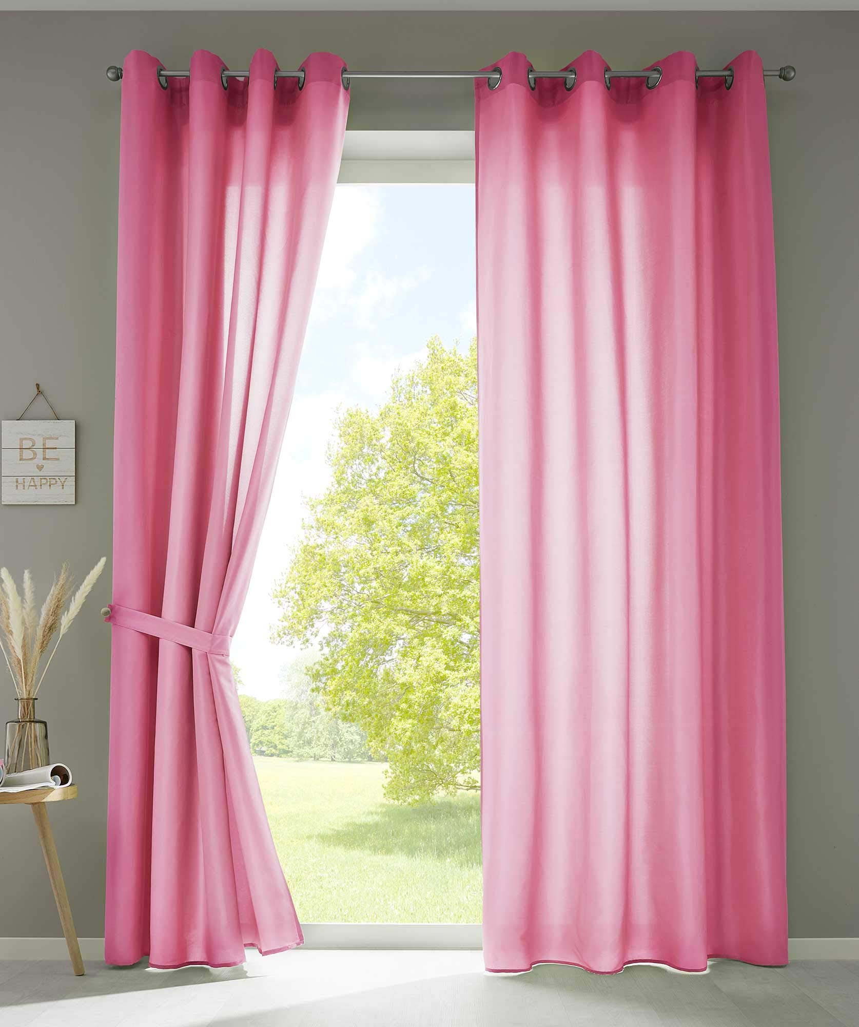 Gardinenbox Berlin 20405N2-026 Curtains with Eyelets 225 x 140 cm Pink Opaque Microsatin Translucent Plain Matt 20405N2