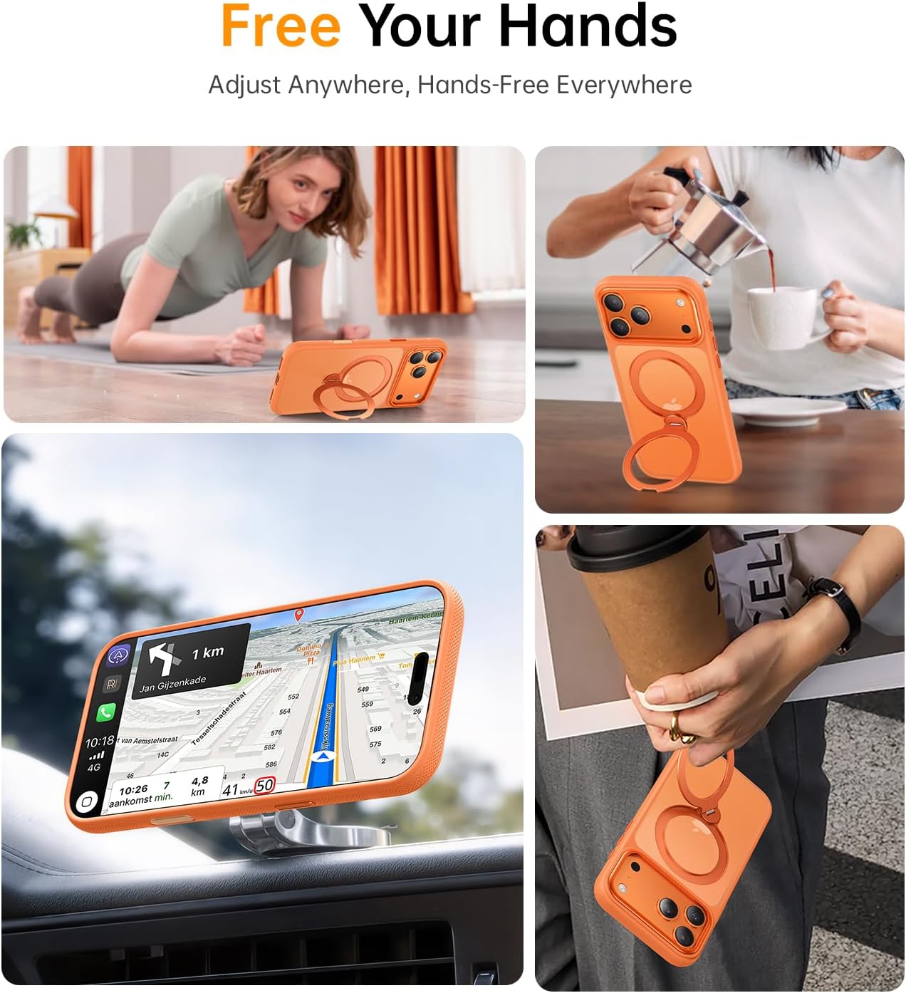 360° Magnetic Stand for iPhone 17 Pro Max Case, [Fit for MagSafe][Camera Control Button] Mil-Grade Protection Shockproof Slim Translucent Matte Ring Kickstand 17 Pro Max Case 6.9 Inch, Cosmic Orange - Image 7