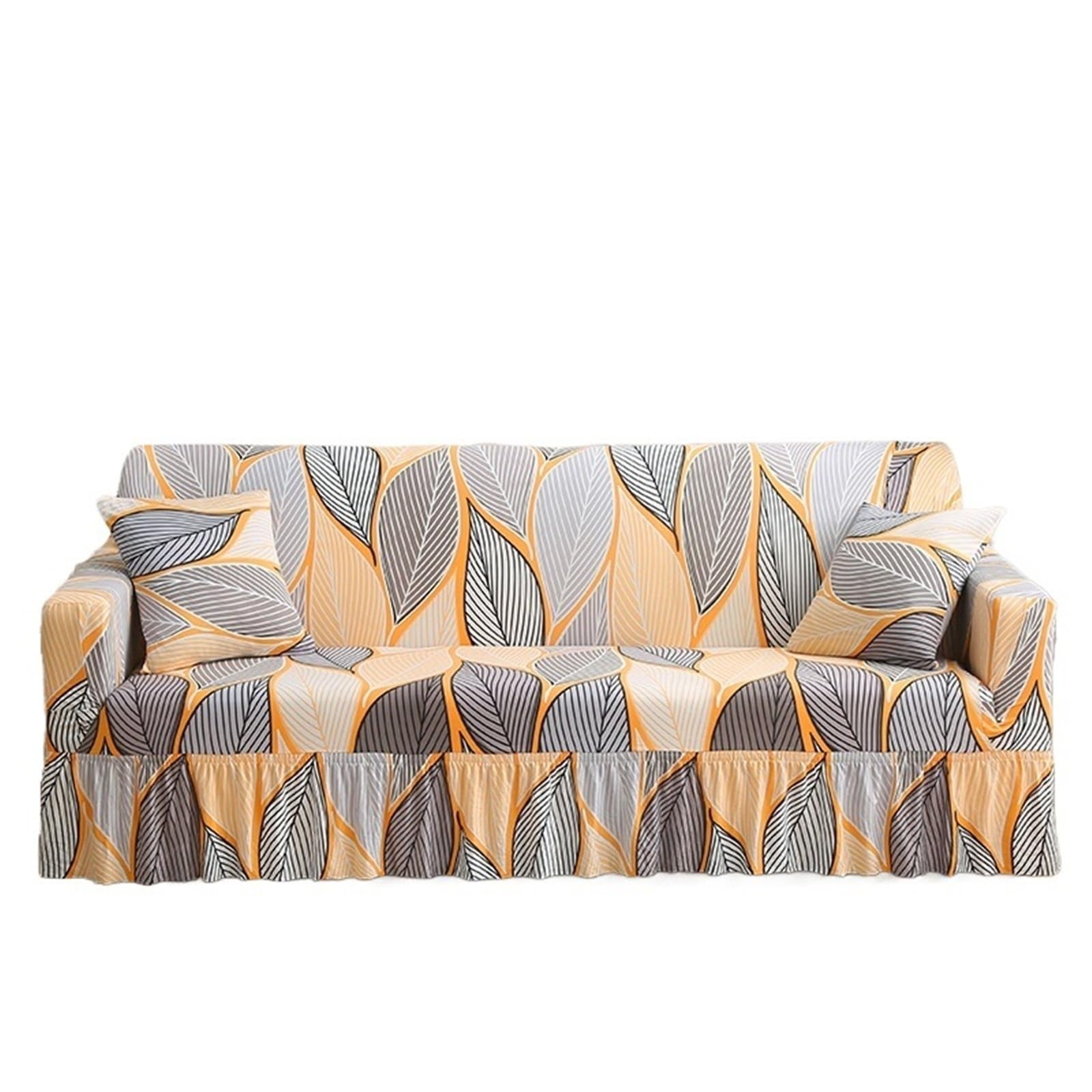 GCYEIDMA Skirt Sofa Cover Printed Ruffled Skirt Sofa Covers for Living Room Stretch Couch Cover Furniture Protector Easy Fitted Washable(Color 5,2-seater 145-185cm)