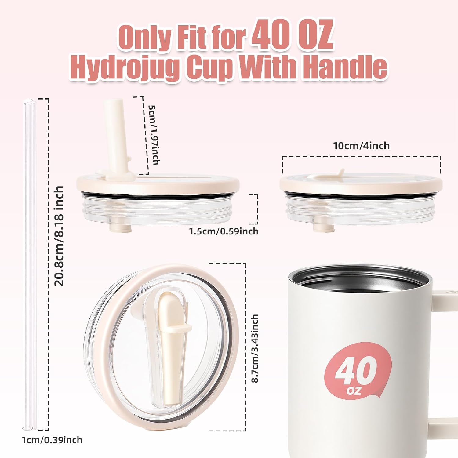 4 Pack Replacement Lids Compatible with HydroJug 40 oz Travel Tumbler with Handle, Spill-Proof and Leak-Proof Water Bottle Lids Cover (Not for Stanley) | Compatible ONLY with HydroJug 40 oz Travel Tumbler with Handle. NOT compatible with Stanley.