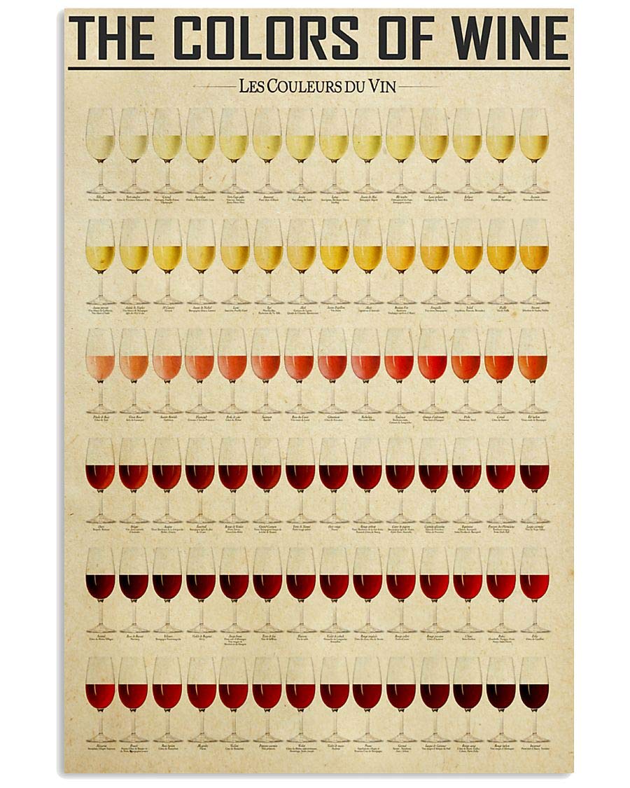 Oudrspo Wine Knowledge Guide Metal Tin Signs The Colors Of Wine Infographic Posters Bartender Teaching Plaque Decoration Home Kitchen Room Bar Wall Decor 12x16 Inches