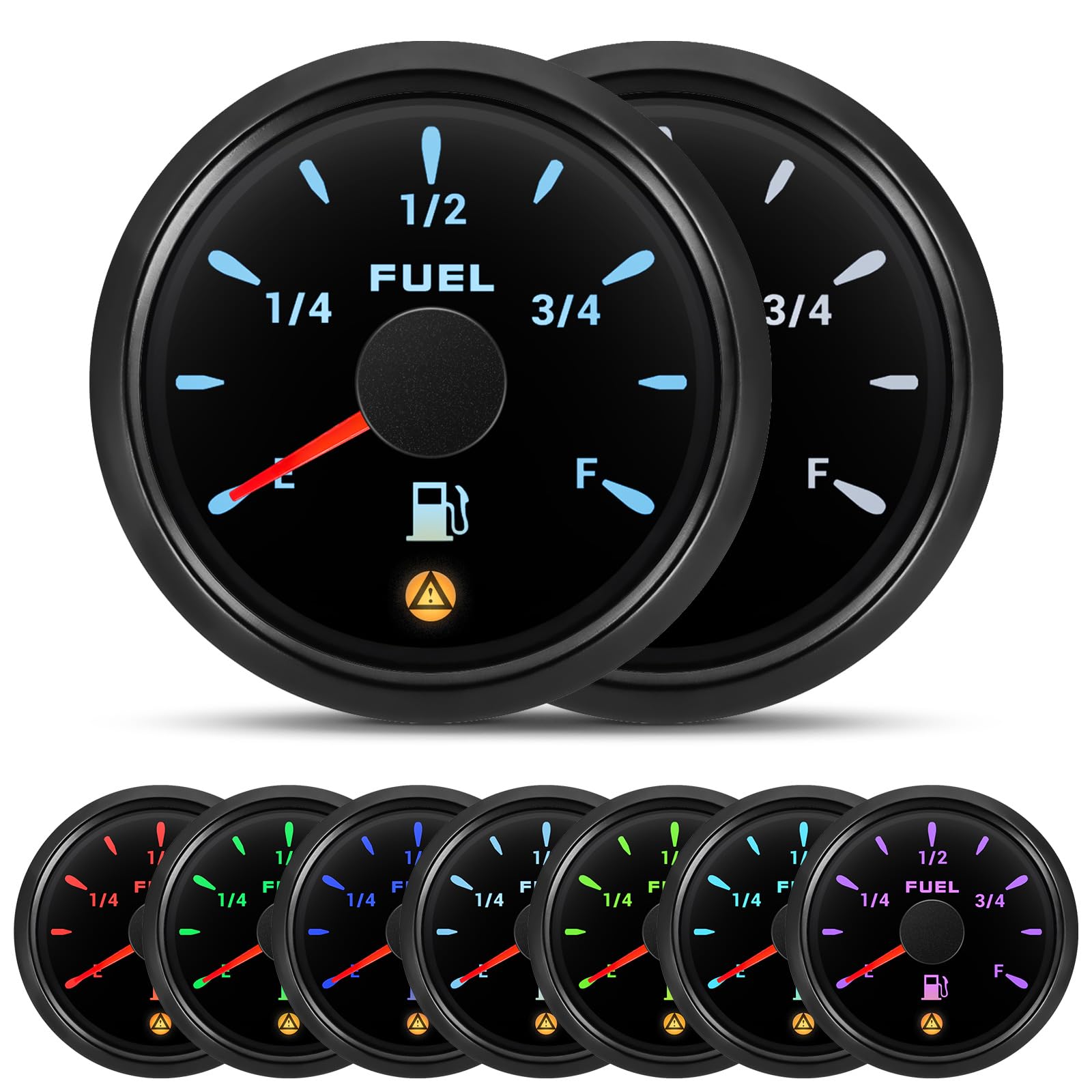 Fuel Gauge, Fuel Level Meter 52mm 0-190ohm 240-33ohm Adjusted 7Colors LED Digital Fuel Level Indicators 1/2 E-F 3/4 E-F