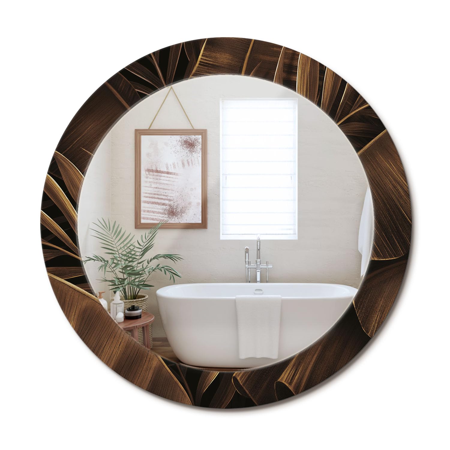 Miroir Rond Moderne pour Agrandir une Pièce Sombre avec Cadre Graphique Tendance