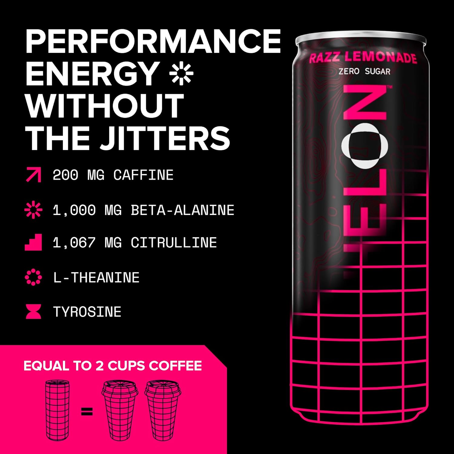 Echelon Performance Energy Drink Razz Lemonade – Zero Sugar, 200mg Natural Caffeine, Muscular Endurance, Nootropic Focus, Prebiotic Fiber, B Vitamins, 12 Cans