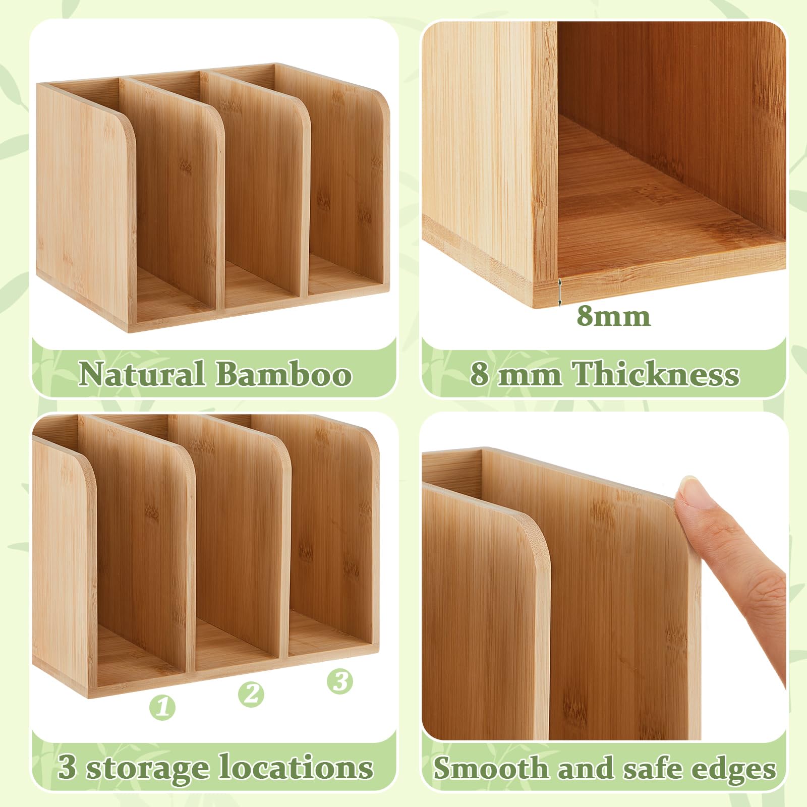 Novabright Organizer da scrivania in legno di bambù, 3 scomparti verticali, per riviste, raccoglitori, quaderni, buste