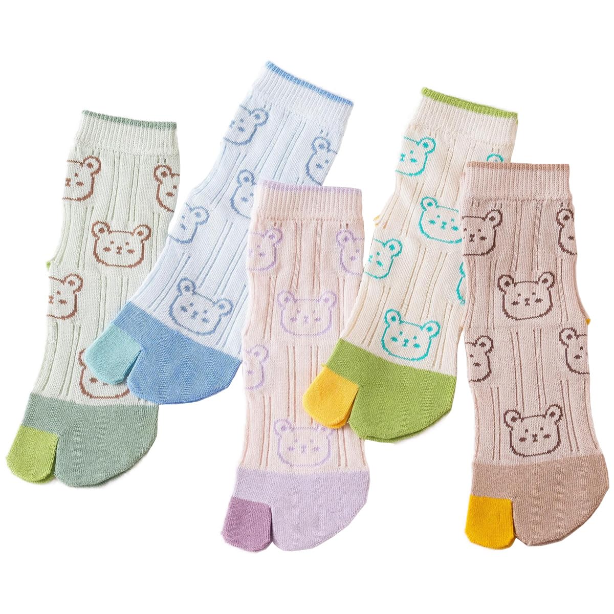 Antcher Kids Cotton Toe Socks Medium Tube Two Toed Socks Cute Cartoon Animal Socks for Boys Girls 3-12 Years, 5 Pairs (US, Age, 3 Years, 6 Years, Multicolor)