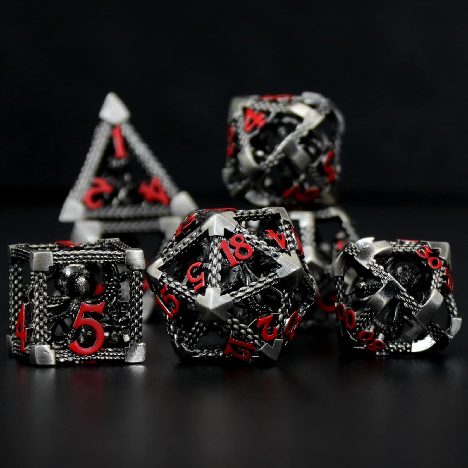 Set Di Dadi Poliedrici In Metallo Rosso E Nero Con Custodia Per Giochi Da Tavolo DND RPG MTG