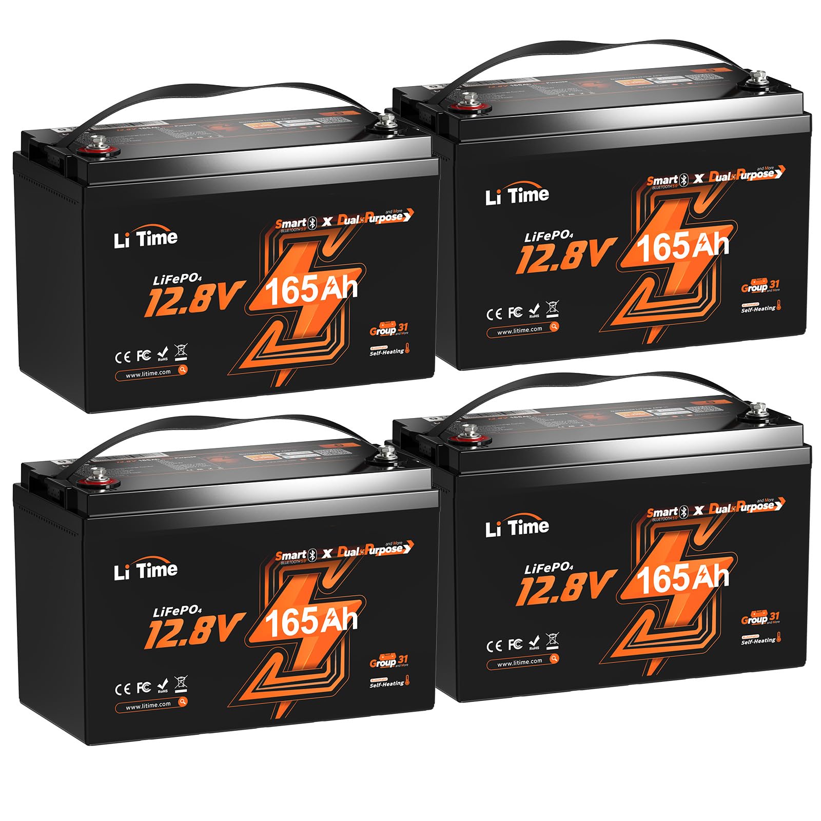 Litime 12V 165Ah Dual Purpose Cranking LiFePO4 Battery for Boat (4-Pack)