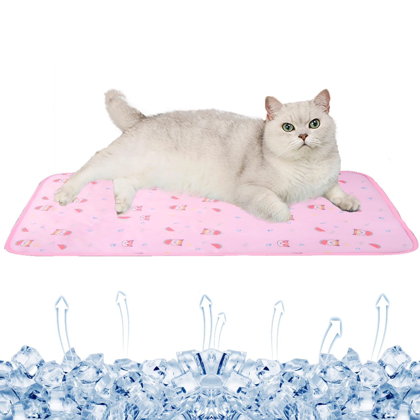 SEIS Dog Ice Pad Ice Silk Cats Kennel Mat Pet Cooling Pad Summer Cool Bamboo Mat Breathable Pad (Pink Cat, S