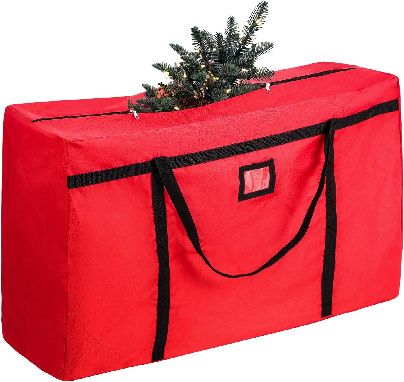 PLTCAT Christmas Tree Storage Bag Fits Up 10-12 Ft Tall Artificial Trees-Heavy Duty Holiday Storage Box Durable Reinforced H les Zipper Transparent Pocket- 600D Oxford Tree Storage Container Red
