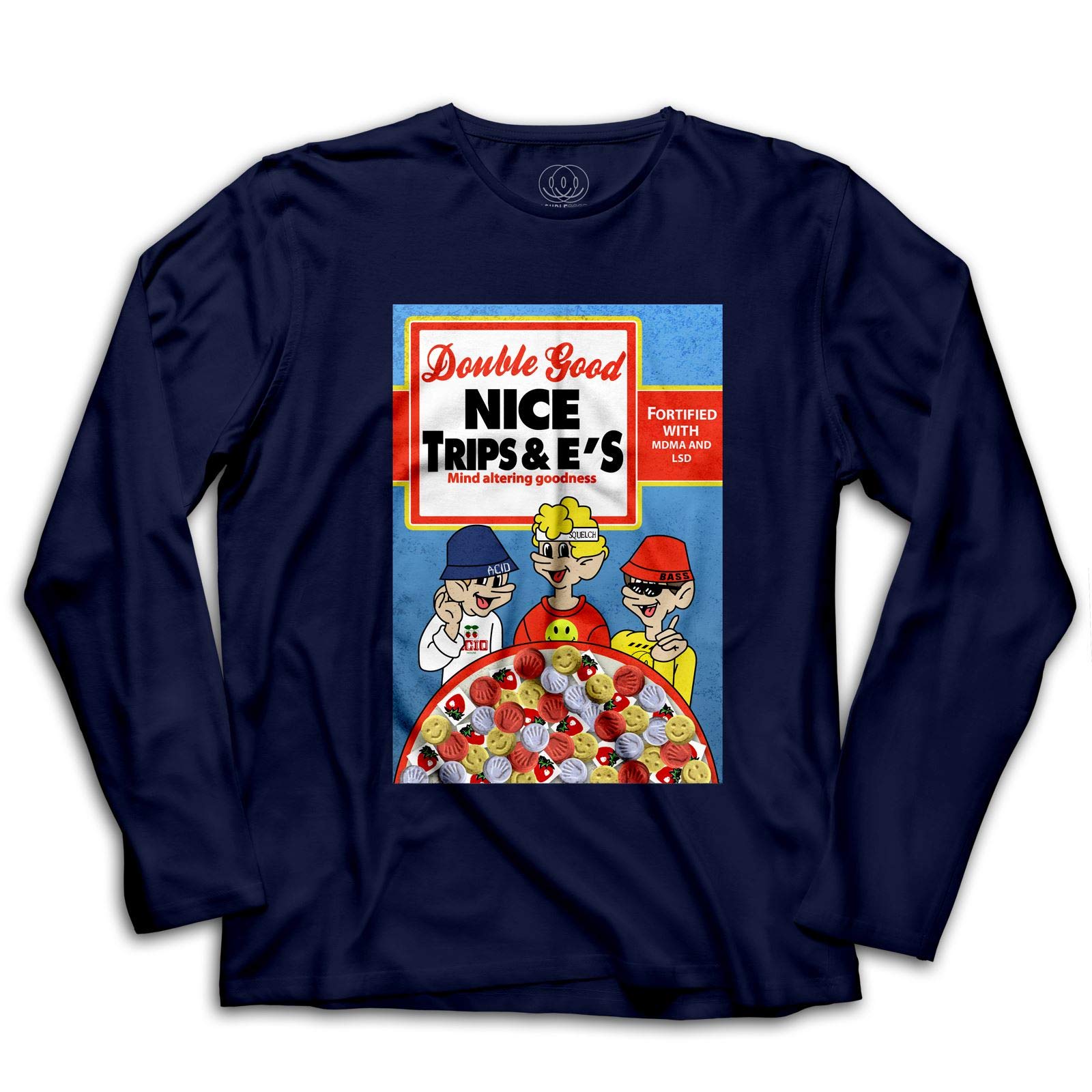 Double Good Garments Men's Navy Blue Nice Trips & Es Edm Acid House Music Techno Rave T-Shirt (Xl, )
