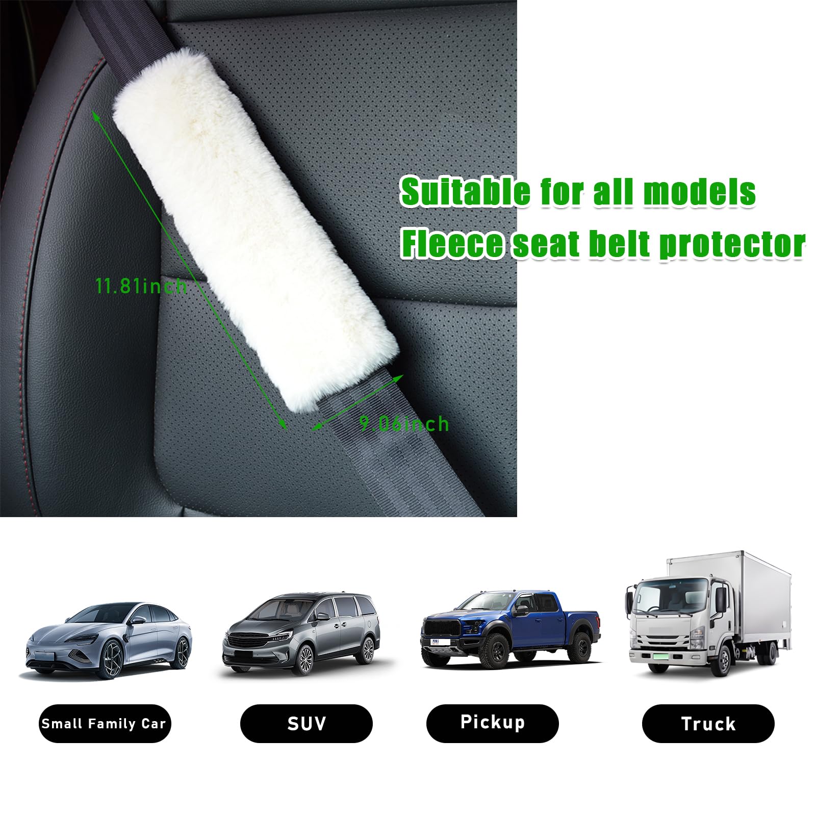 Kewucn 2 fundas para cinturón de seguridad de coche de piel de oveja auténtica, suave y mullida, cómoda correa de hombro para cinturón de seguridad para proteger tu cuello y hombro, adecuado para