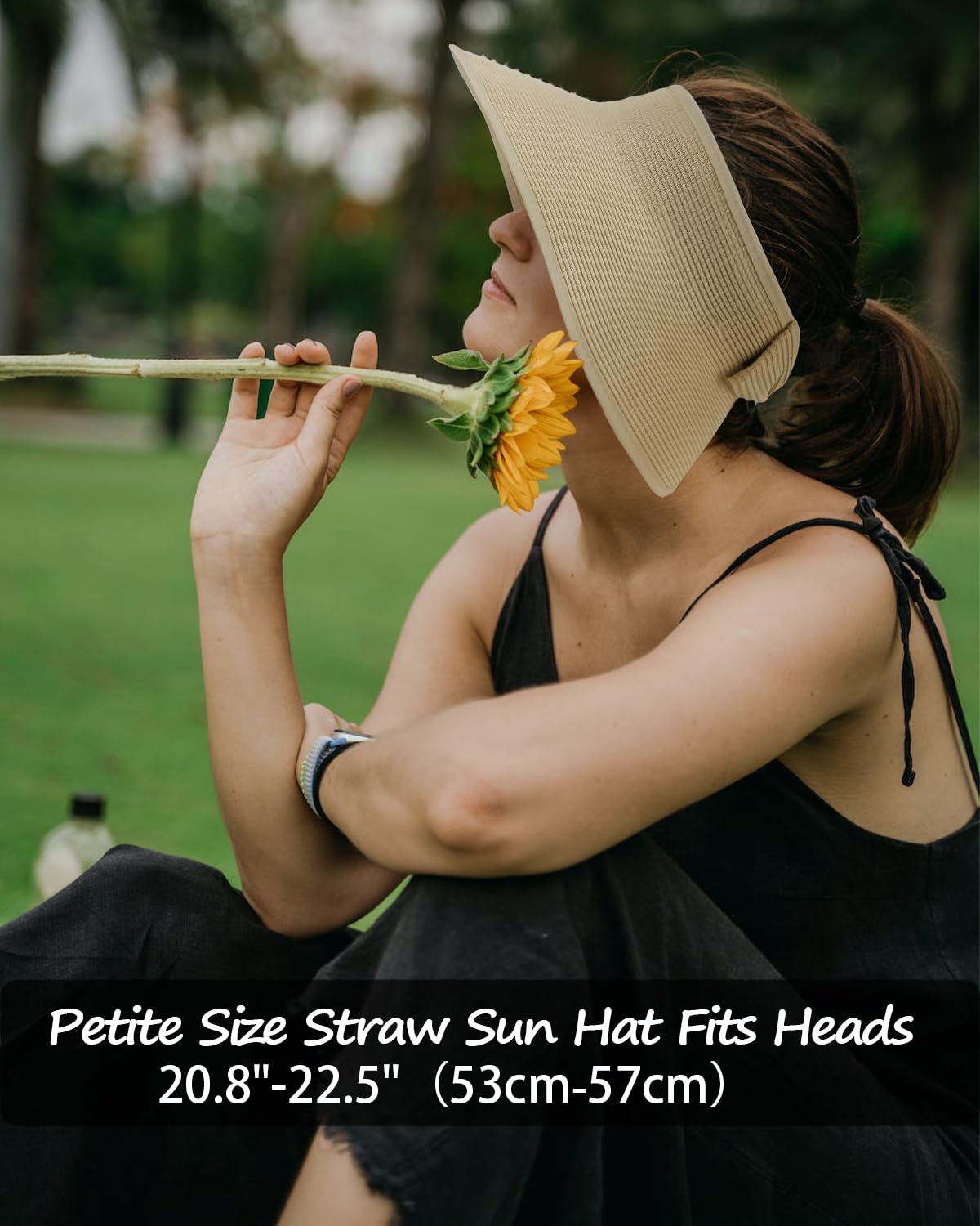 Feng Shui， Sombreros de Sol con Visera de Paja para Cabezas pequeñas,Sombrero de Playa en Topless de ala Ancha pequeña,Sombrero Plegable de Vacaciones UV de Verano