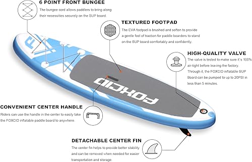 Miniatura 4 de Tabla de remo inflable (6 pulgadas de grosor) con accesorios de SUP premium y bolsa de transporte  Posición amplia, aleta inferior para remo,
