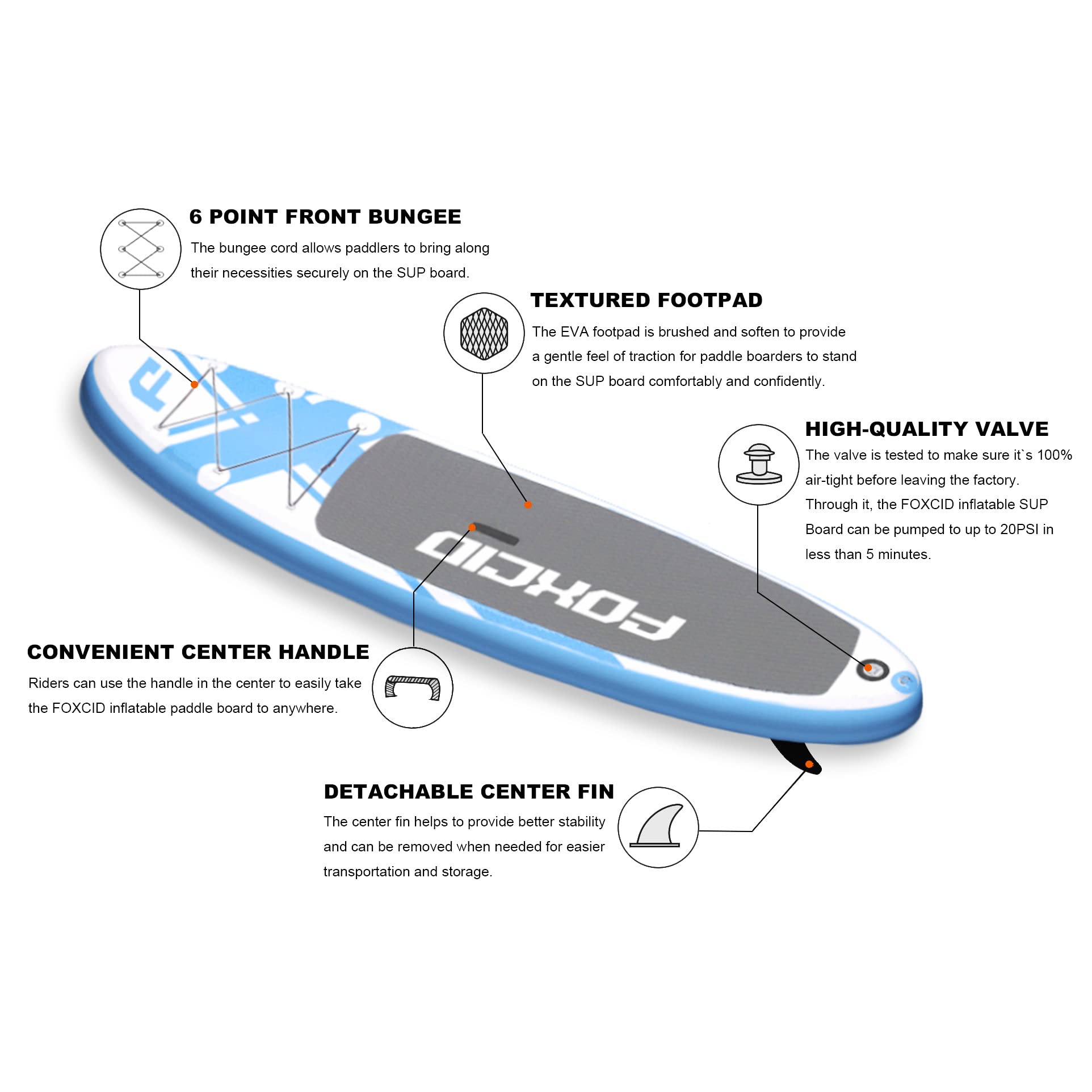Tavola gonfiabile per stand up paddle (15,2 cm di spessore) con accessori per SUP di alta qualità e borsa per il trasporto, ampia posizione, pinna inferiore per pagaiare, controllo del surf