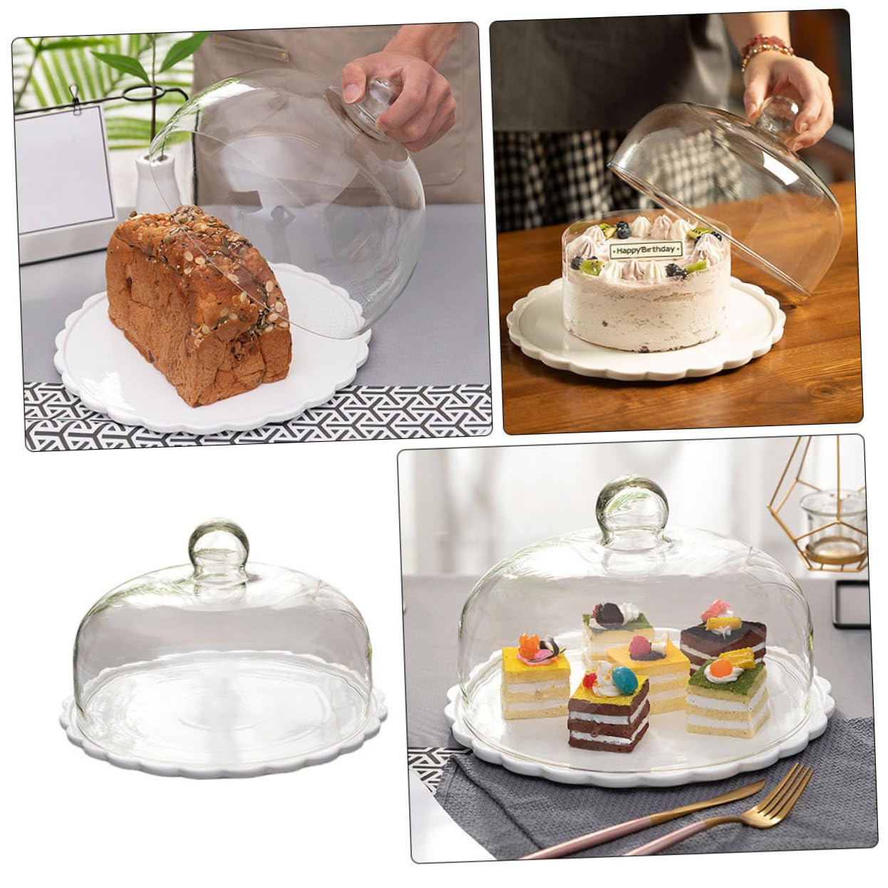 PRETYZOOM Cubierta de Vidrio para Pasteles y Pan Plato Cerámico Blanco