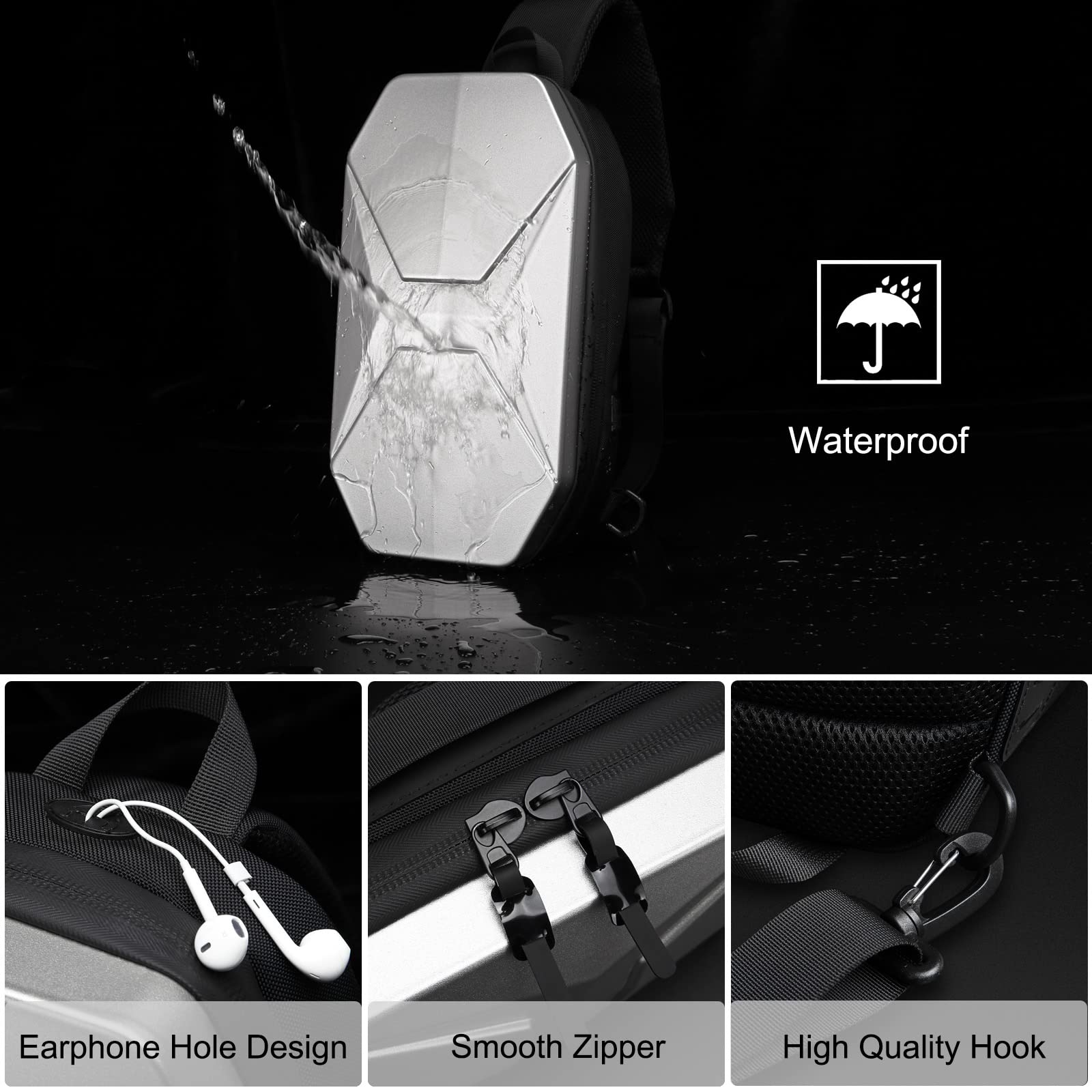 FANDARE Moda Torba na Klatkę Piersiową, Torba na Ramię z USB Męska do Podróży, Pieszych Wycieczek, Jazdy na Rowerze, Joggingu - Wodoodporna EVA Daypacks