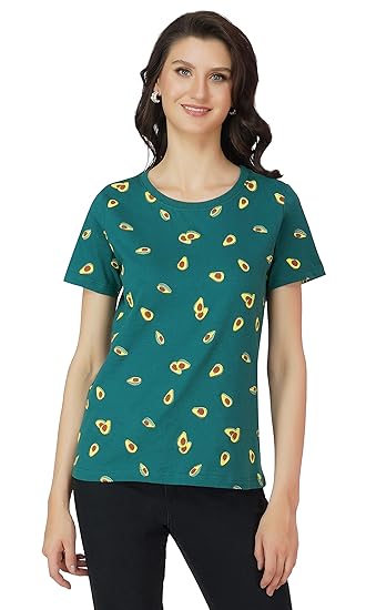 Stories.Label Womens Printed Cotton Tshirt in Ribbed Neck, Regular Fit Half Sleeves Tops for Girls Stylish (Size S-4xl)