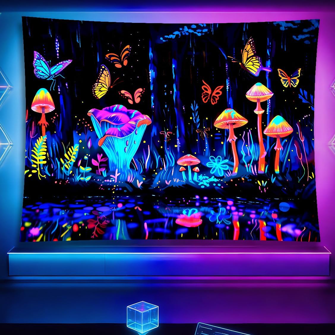 KKYEJLQYI Glow in Dark Wall Tapestry, 78 x 59 Inch Space Theme Bedroom Decor, Hanging for Dorm, Living Room, Gaming Room (Forest night view)