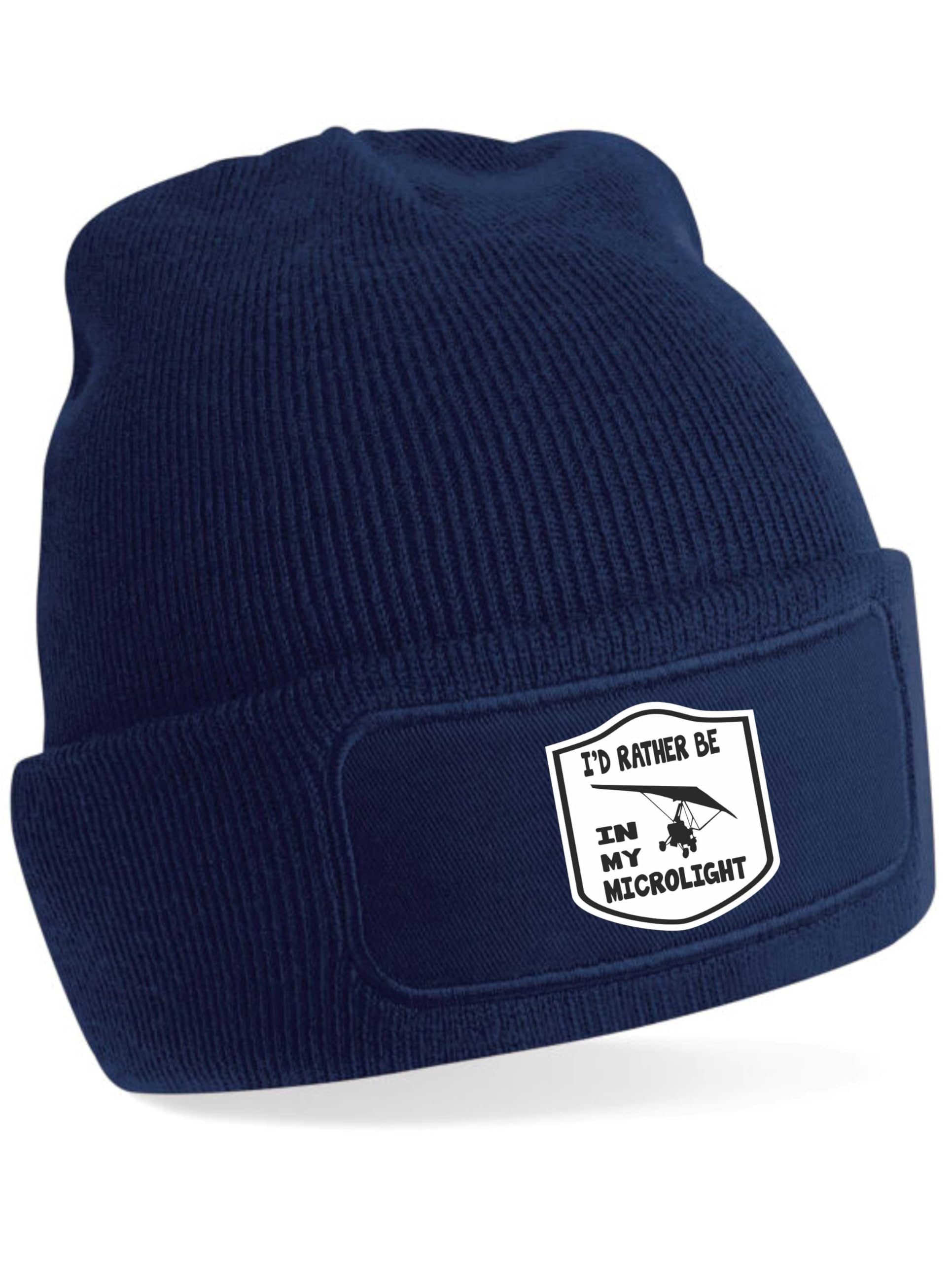 Print4U I'd Rather Be On My Microlight Beanie Hat Funny Sport Birthday Gift Blue