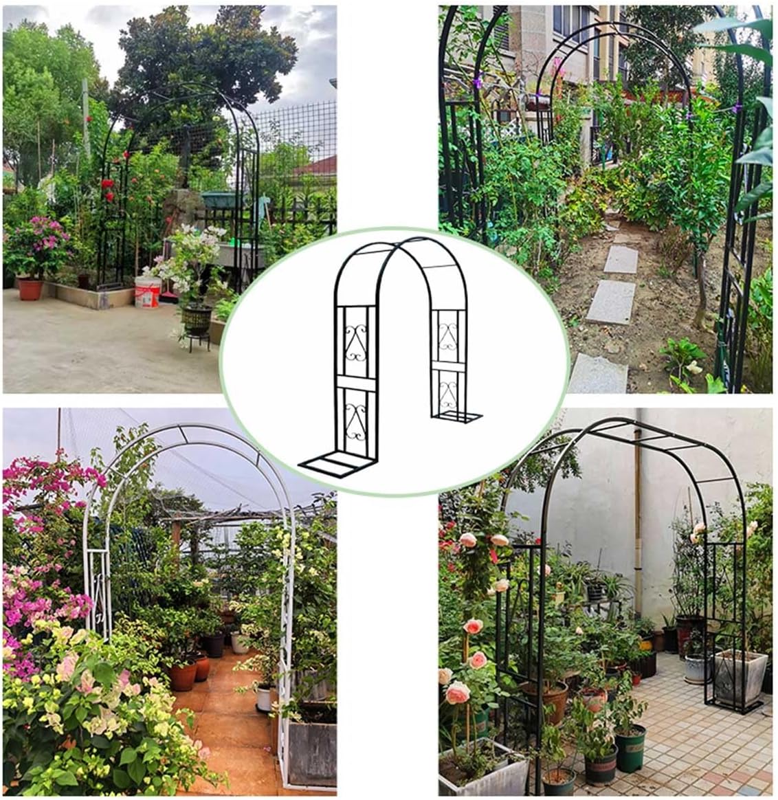 Garden Arbor Arch Rose Trellis Archway Arbor for Climbing Vines or Flowers Metal Garden Trellis with Base Heavy Duty Rose Arch for Outdoor Patio Lawn(White,5.9ftx7.5ft)
