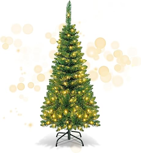 Miniatura 10 de Happygrill Árbol de Navidad artificial preiluminado de 5 pies con 250 luces LED y 408 puntas de rama, bayas y conos de pino incluidos, árbol de