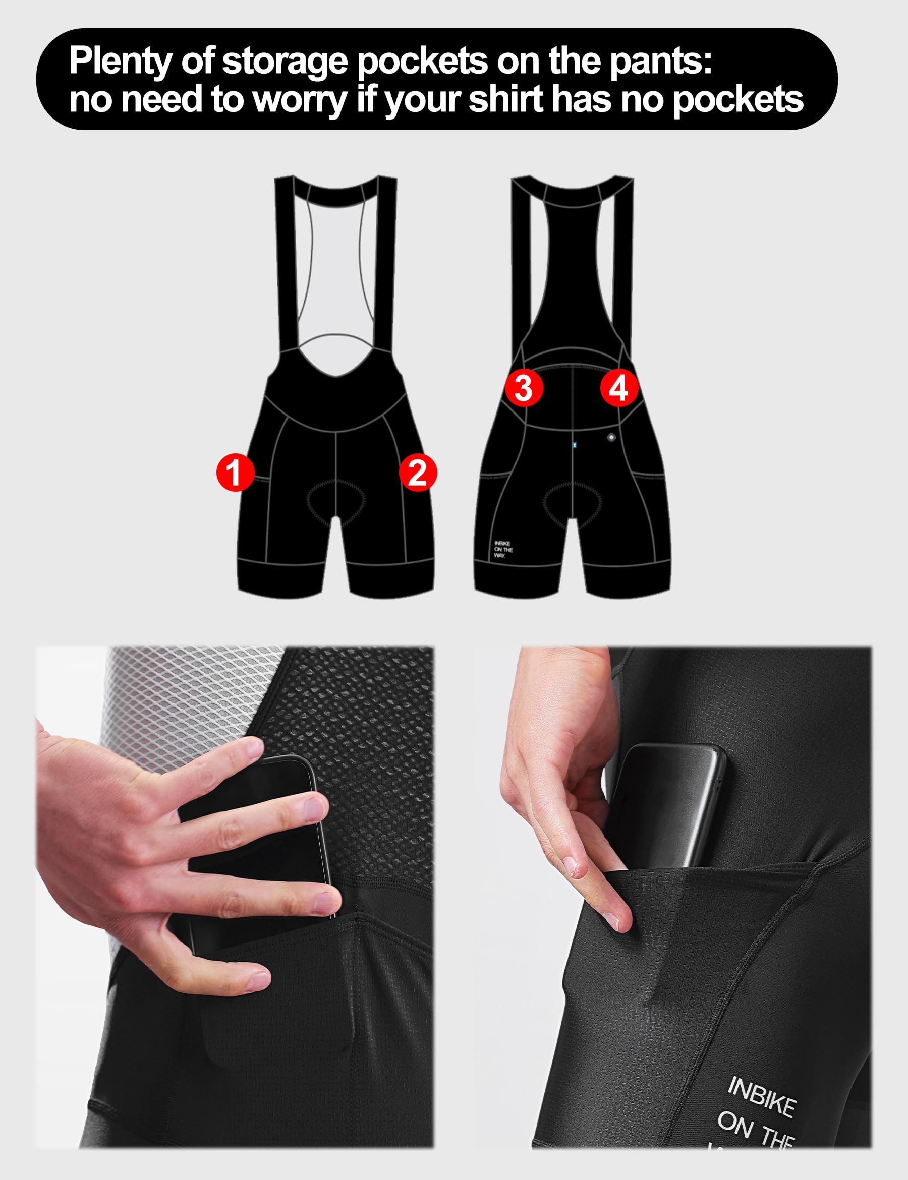 INBIKE Salopette da Ciclismo Uomo con Fodello 3D Pantaloncini Bici da Strada con Bretelle Pantaloncini MTB Traspirante Asciugatura Rapida Abbigliamento Ciclismo Estivi