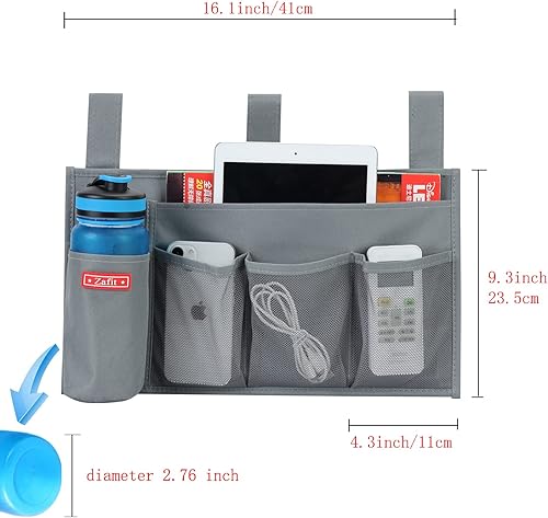 Miniatura 10 de Organizador colgante para mesita de noche, organizador de almacenamiento para revistas, teléfono, control remoto (5 bolsillos, café)