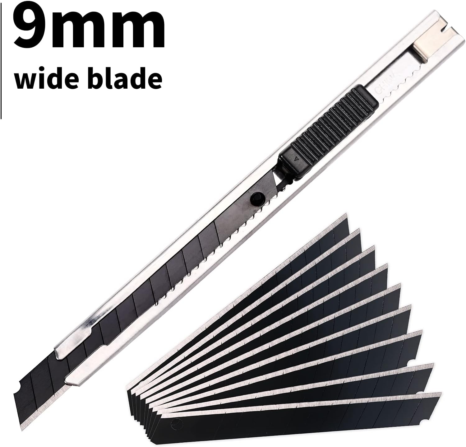 Gomake 9mm Utility Knife Replacement Blades, 60 Degree Snap Off Carbon Steel Blades for Retractable Cutting Knives, Hobby, Craft Knife, Box Cutter 100PCS-Black - - 