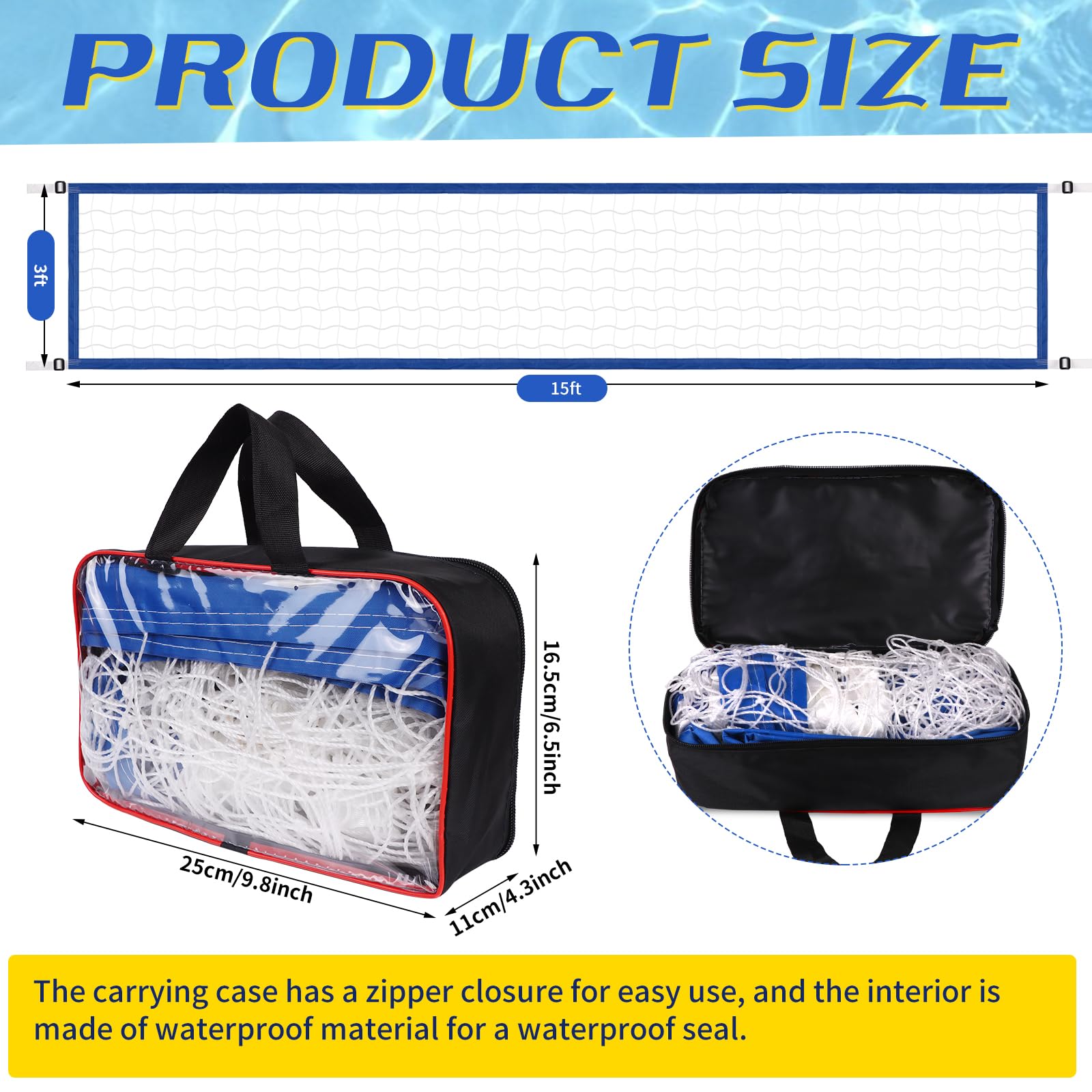 Mkhaslri Replacement Pool Volleyball Net Adjustable Length 15ft - 25ft, Portable Volleyball Net for Outdoor Backyard Swimming Pool Beach