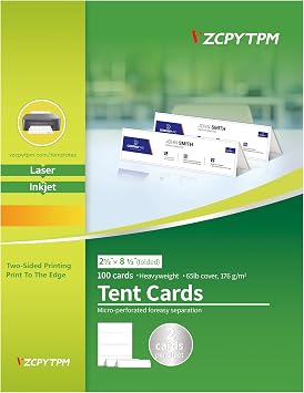 100 Tent Cards,Printable Place Card for Table Setting,2.5x8.5 Inch,Name Cards for Laser or Inkjet Printers,Wedding,Dinner Party,Buffet,50 Sheets