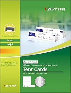 100 Tent Cards,Printable Place Card for Table Setting,2.5x8.5 Inch,Name Cards for Laser or Inkjet Printers,Wedding,Dinner Party,Buffet,50 Sheets
