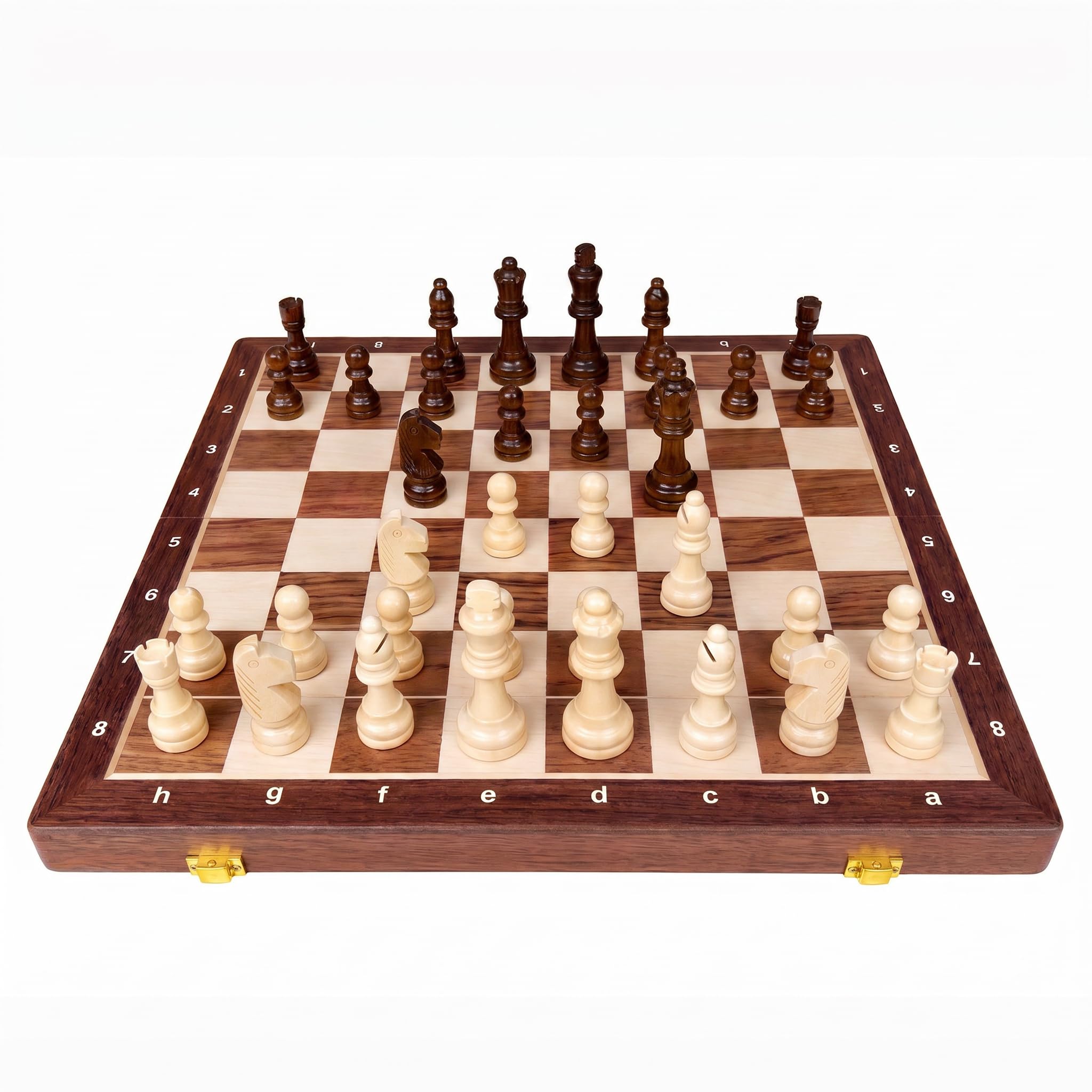 Photo 1 of 15" Folding Walnut Chess Set with Storage - Tournament-Size Portable Chess Board for Adults, Travel, Family Game Night, Gifts, 2 Extra Queens
