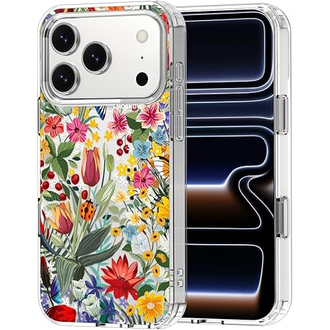 MOSNOVO for iPhone 17 Pro Case | Military Grade 6.6ft Drop Tested | Camera Control | Clear with in The Garden Design