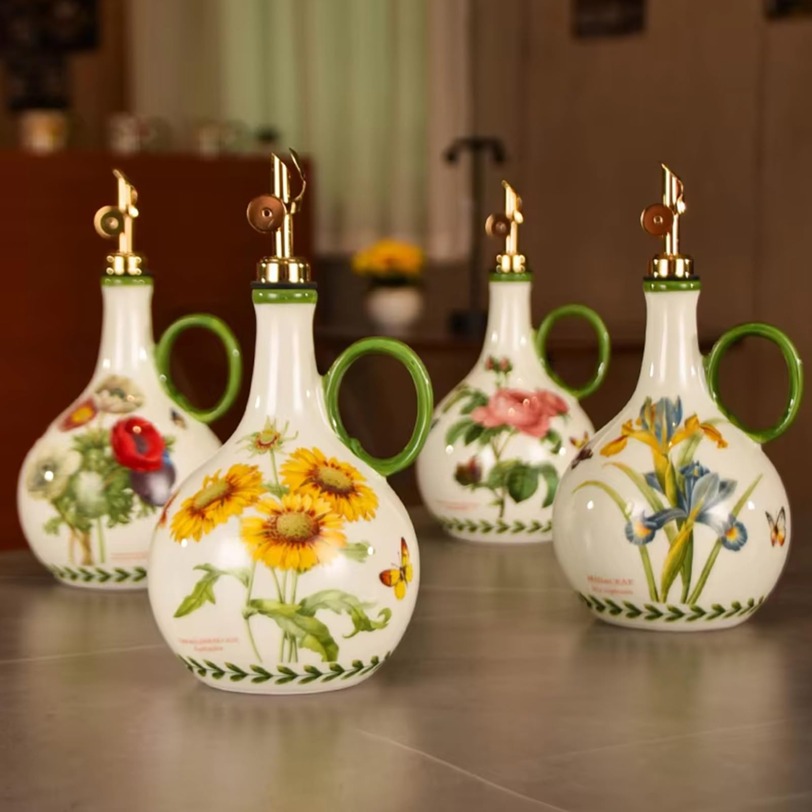 Vertedor de cocina de cerámica con diseño de flores, D